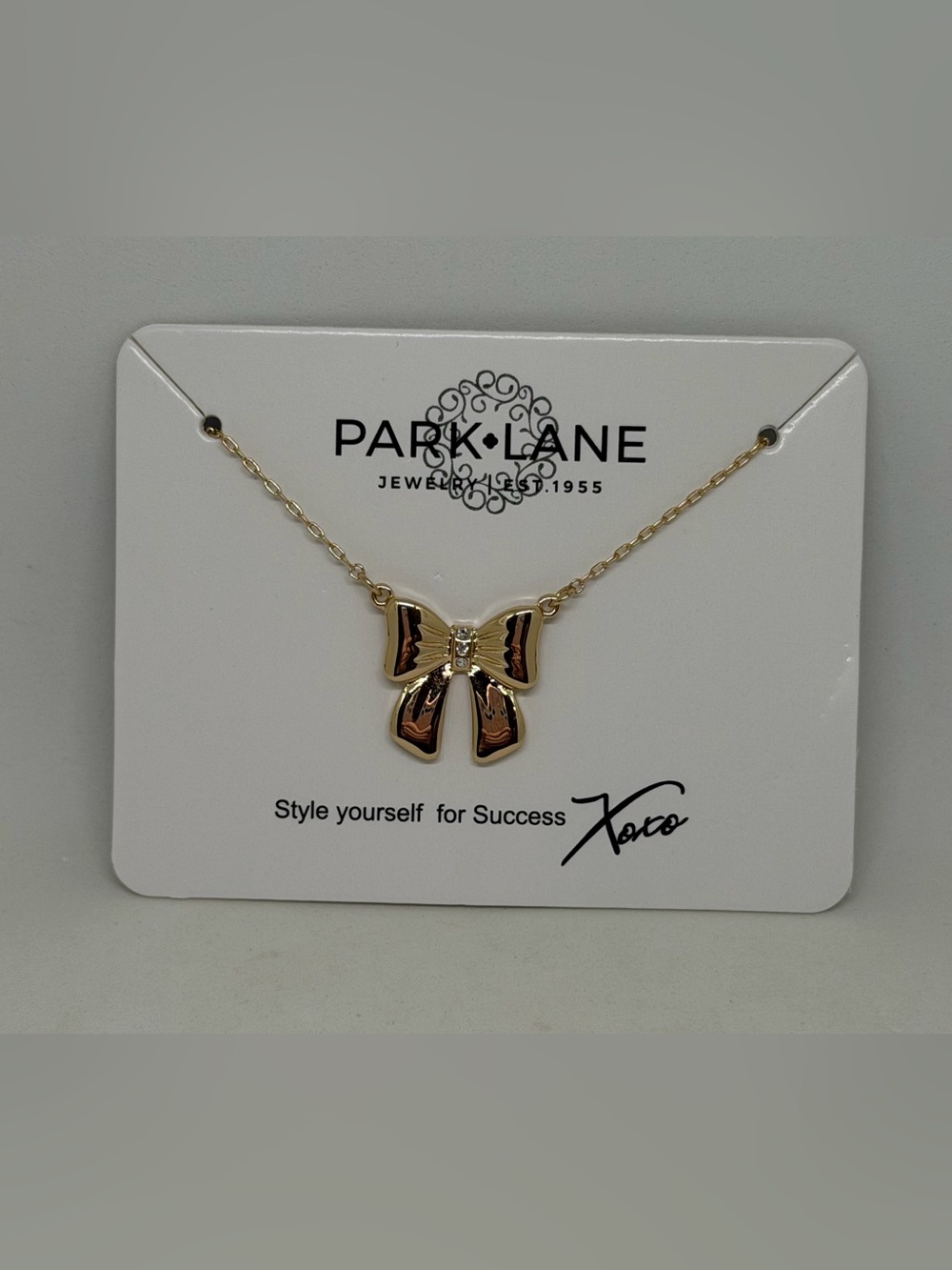 NEW Park Lane Jewelry Bow Necklace Gold Tone Crystal Ribbon Coquette Preppy Gift